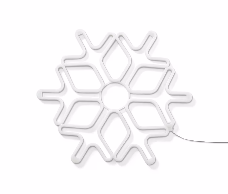 Eine weiße LED-Schneeflocke auf weißem Hintergrund.
