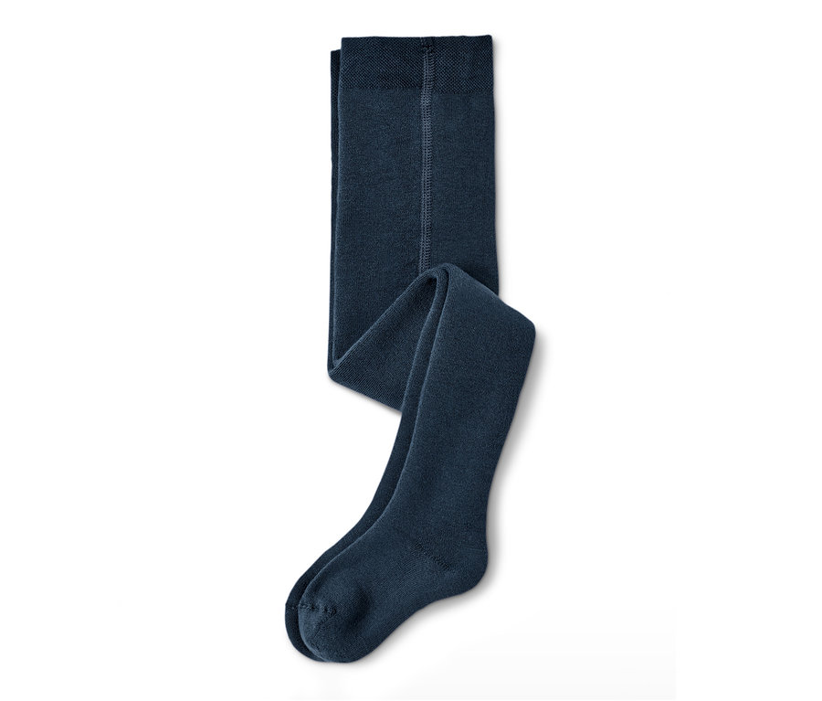 Eine blaue Thermo-Strumpfhose, 2 Paar, blau und braun mit blauen Streifen.