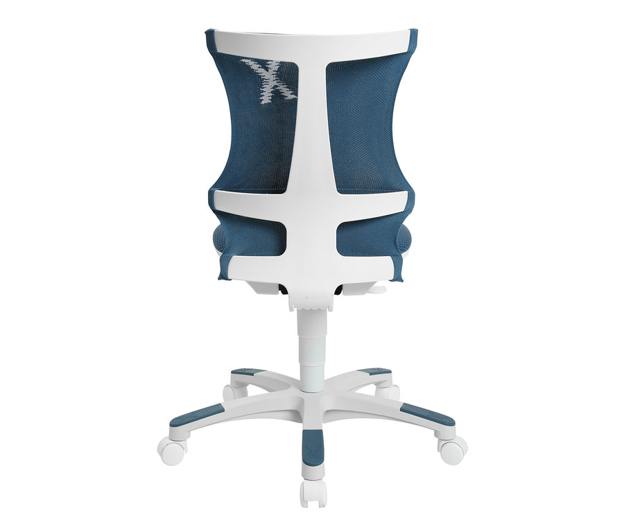 Detailansicht von hinten des petrolfarbenen Topstar Kinderstuhls »SITNESS X CHAIR 10« mit weißem Rahmen.