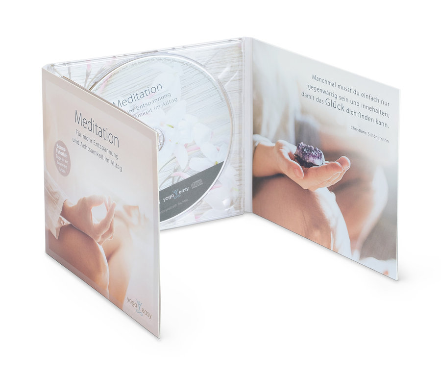 Die CD »Meditation – für mehr Entspannung und Achtsamkeit im Alltag« Hülle ist geöffnet.