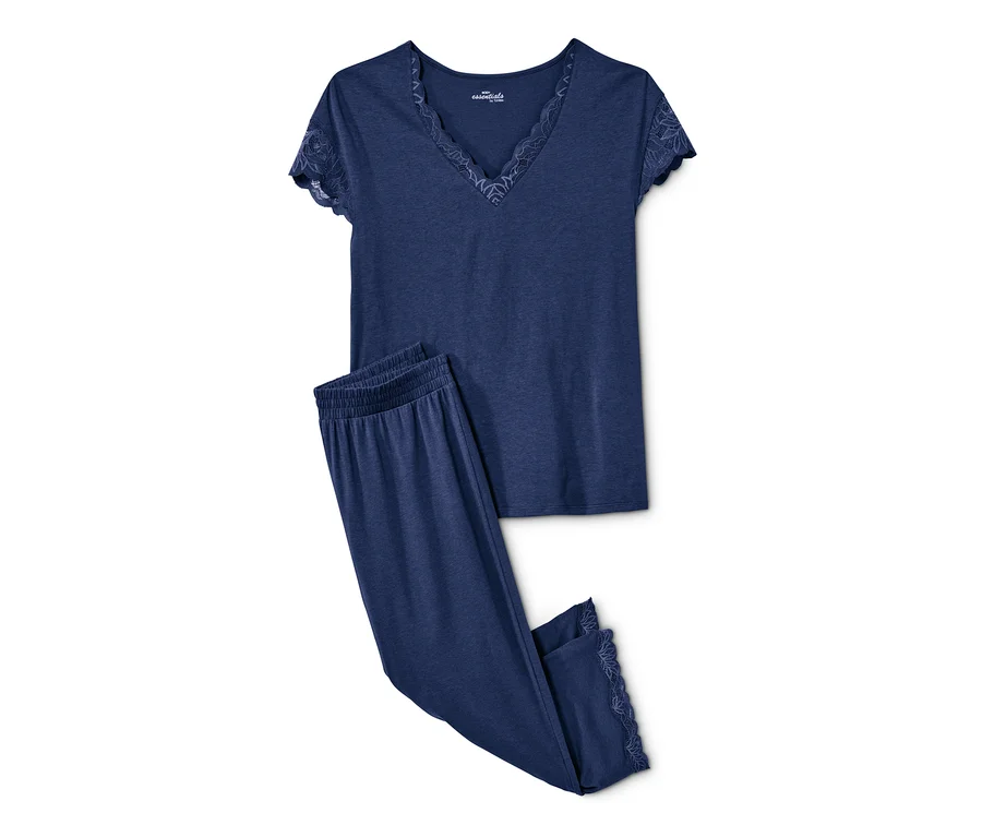 Blauer Pyjama mit Spitze