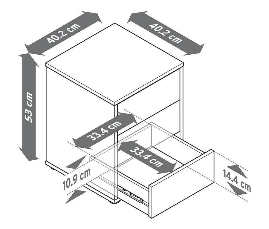 Abmessungen des Boxspring-Nachttischs.