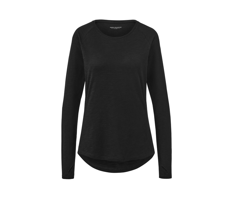 Schwarzes Langarm-Sportshirt.