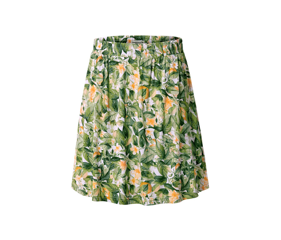 Bedruckter Jerseyrock mit Blatt- und Blütenmuster.