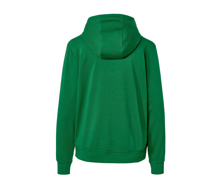 Rückseite eines grünen Hoodies.