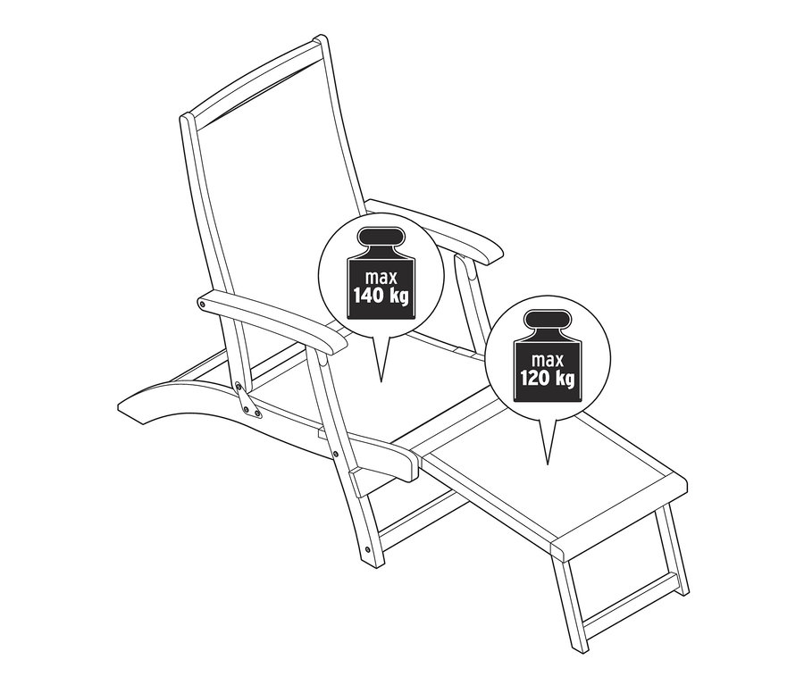 Illustration eines Deckchairs »Lenja« mit ausziehbarer Fußlehne.