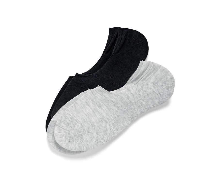 Zwei Paar Sport-Füßlinge, eins schwarz und eins grau.