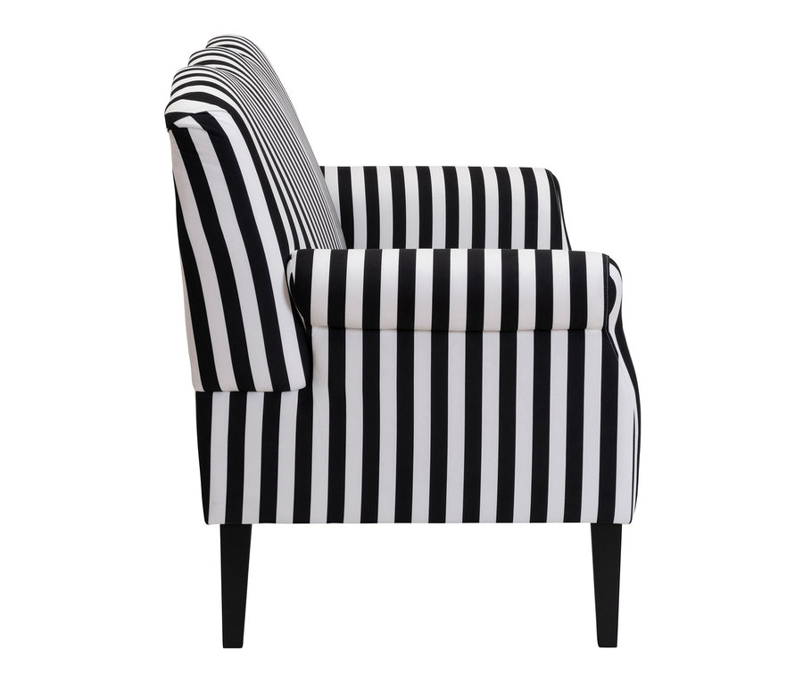 Seitenansicht des schwarz-weiß gestreiften Küchensofas »Juuma«.