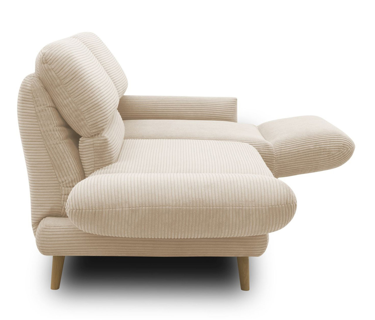 Detailansicht des cremefarbenen DOMO 2-Sitzer-Sofas »FuAR« mit Drehfunktion.