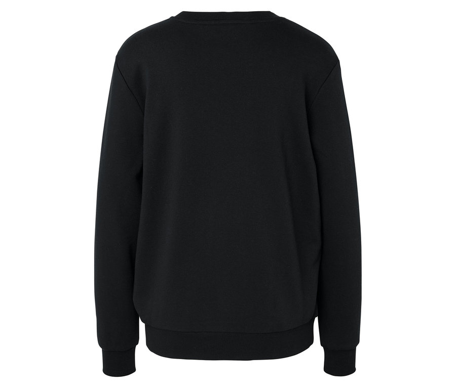 Rückansicht eines schwarzen Sweatshirts.
