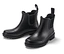Zwei schwarze Gummistiefel auf einem weißen Hintergrund.