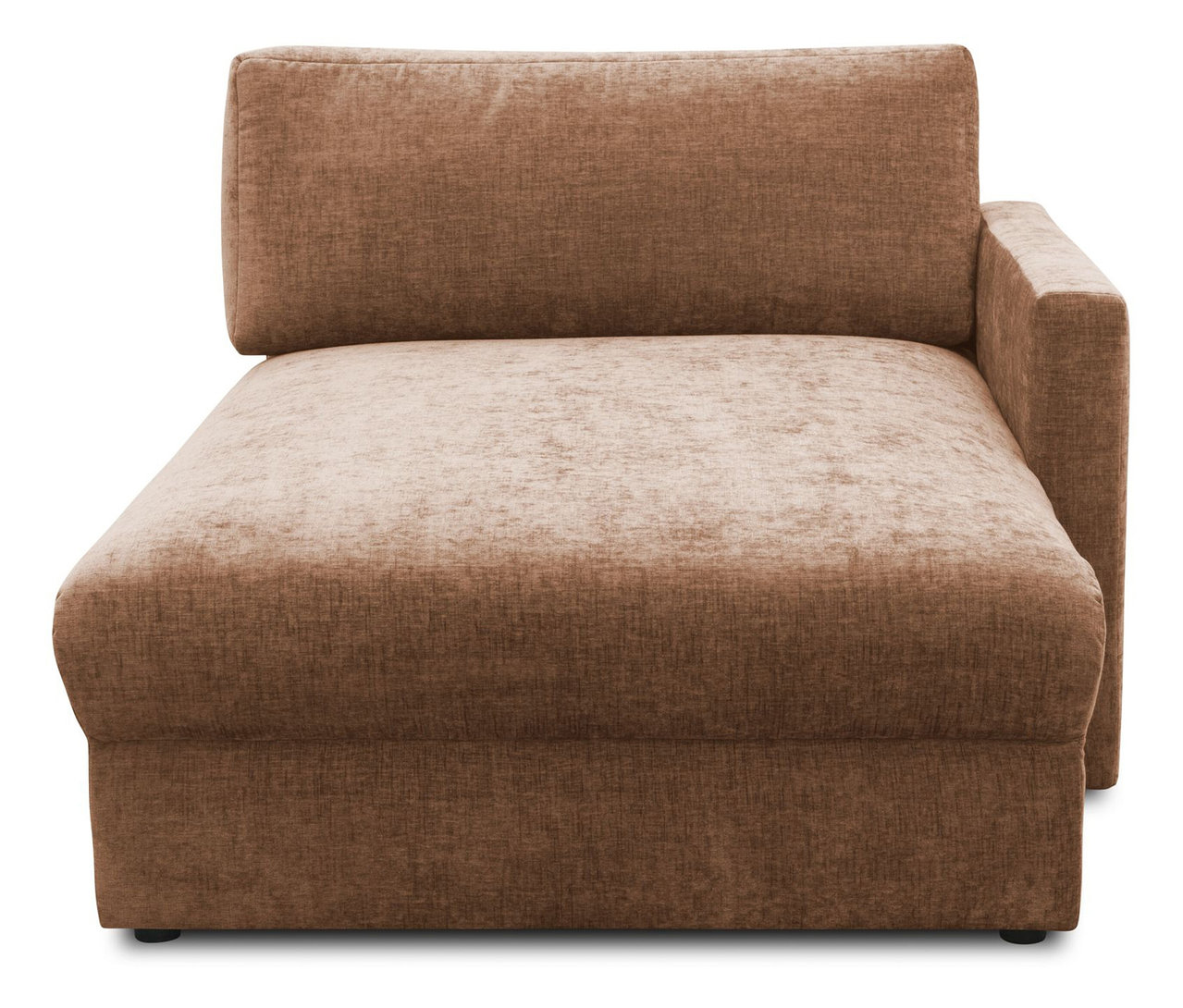 Nahaufnahme des braunen Longchairs DOMO, rechtsbündig, rost/hellbraun.