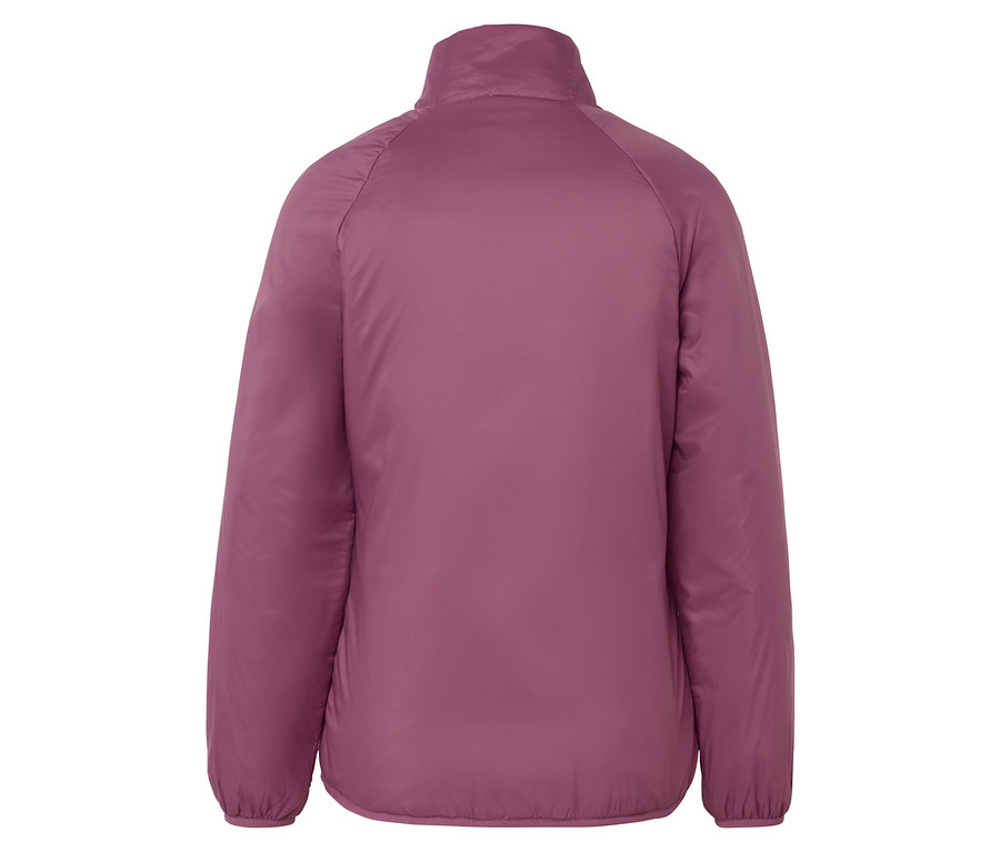 Rückansicht einer rosa Jacke mit Stehkragen.