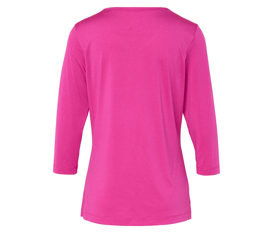 Rückansicht eines pinkfarbenen, langärmeligen Oberteils.