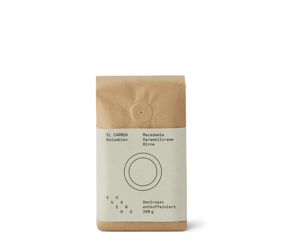 Eine Packung SUEDHANG - El Carmen Decaf Omni-Roast - 250 g Ganze Bohne Kaffee.