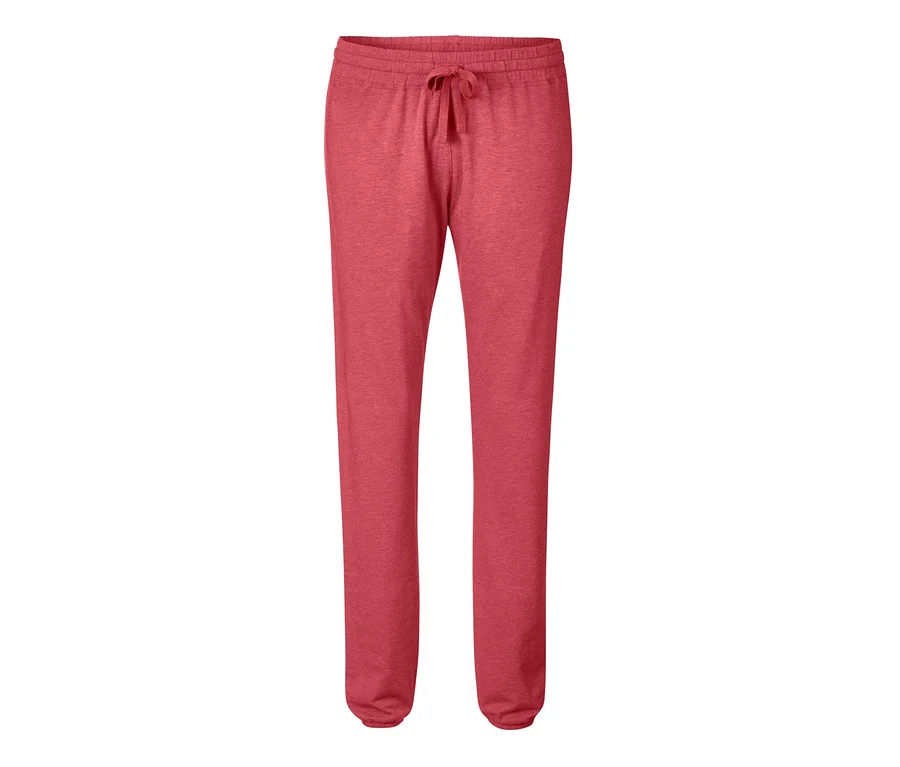 Eine rote Jersey-Relaxhose mit Kordelzug in der Taille.