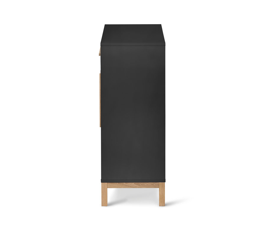 Seitenansicht des anthrazitfarbenen Bad-Sideboards „Eklund“ mit zwei Türen und einer Schublade.