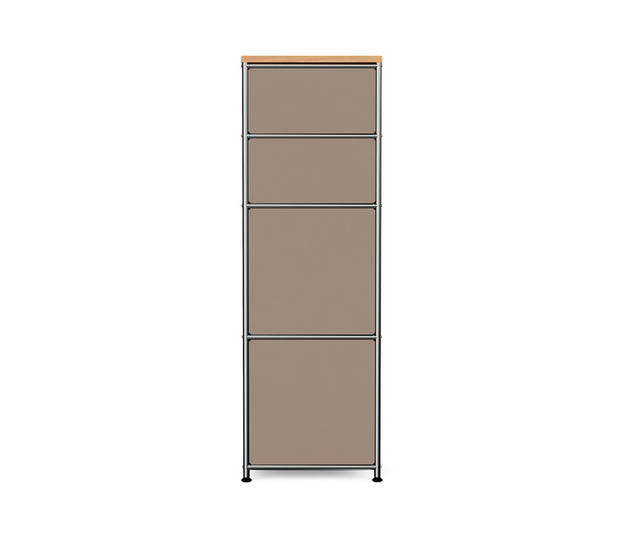 Schmale Kommode Metall »CN3« mit Holzplatte und 2 Schubladen, taupe.