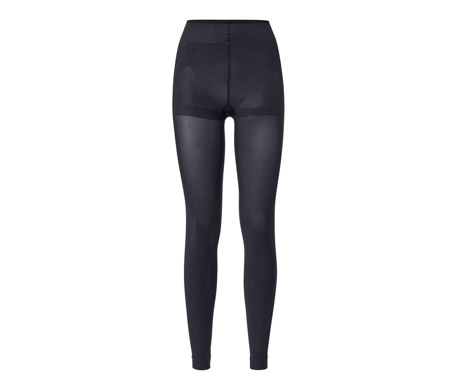 Schwarze Bodyforming-Leggings auf weißem Hintergrund.