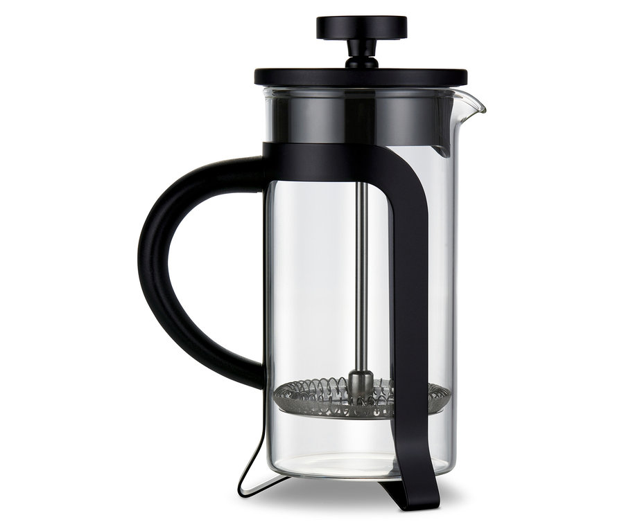 Eine schwarze Siebstempelkanne 300 ml für 2 Tassen.