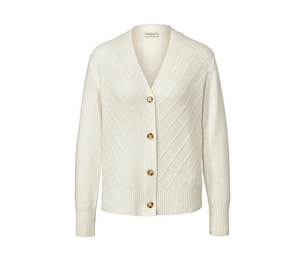 Cremeweißer Cardigan mit Strickstruktur.