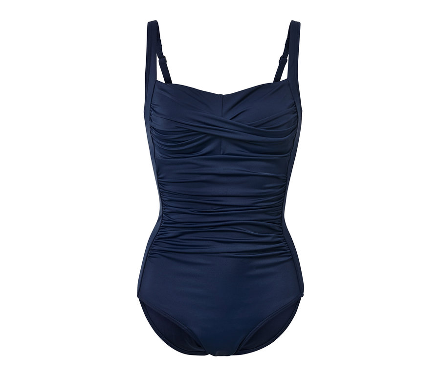 Blauer, figurformender Badeanzug.