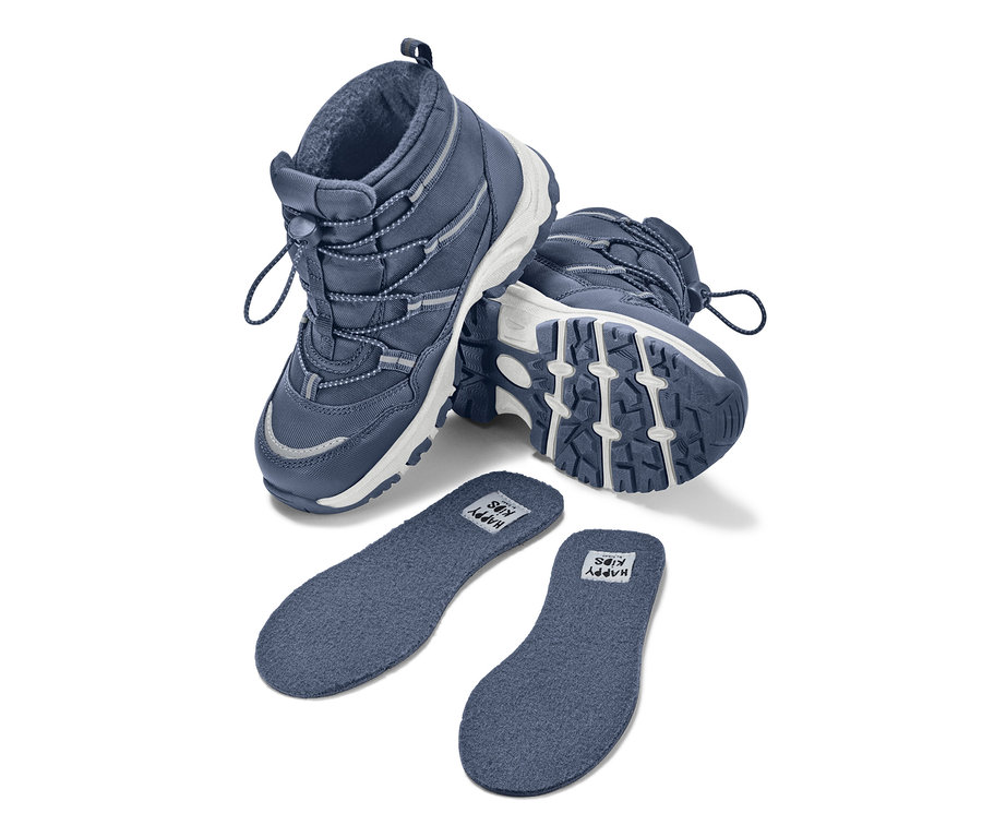 Blaue Kinder-Thermostiefel und Schuheinlagen.