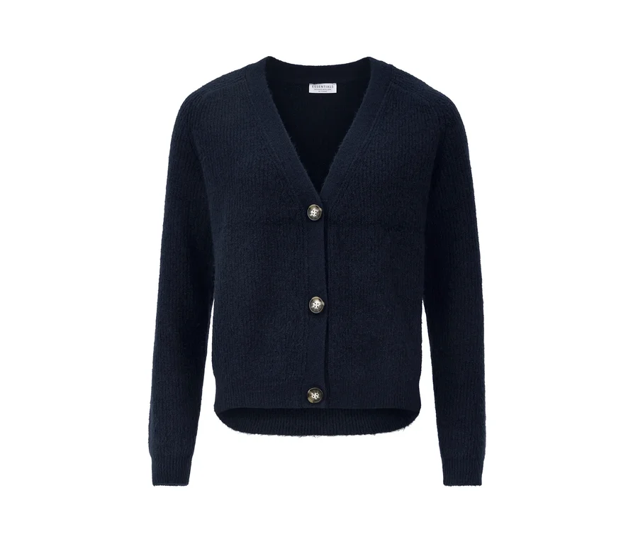 Marineblauer Grobstrick-Cardigan mit Knöpfen.