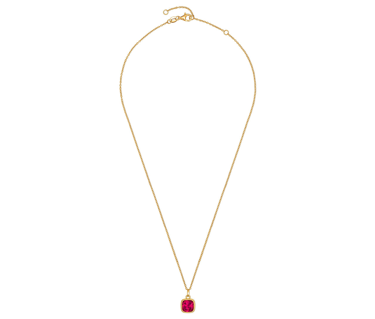 Goldene Halskette mit rotem Stein.