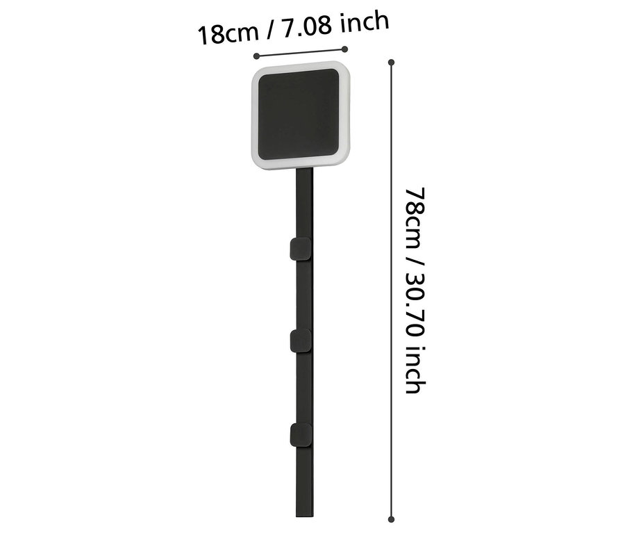 Abmessungen der LED-Lampe mit Halterung sind 18 cm breit und 78 cm hoch.