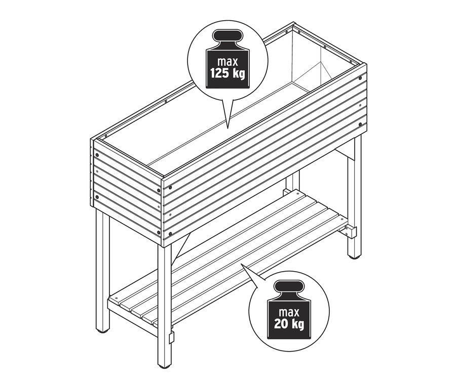 Zeichnung eines Hochbeets mit Regal »Tinus«.