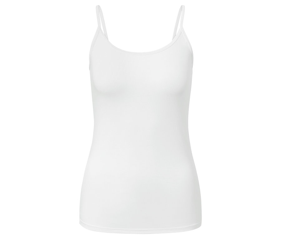 Weißes Tanktop auf weißem Hintergrund.