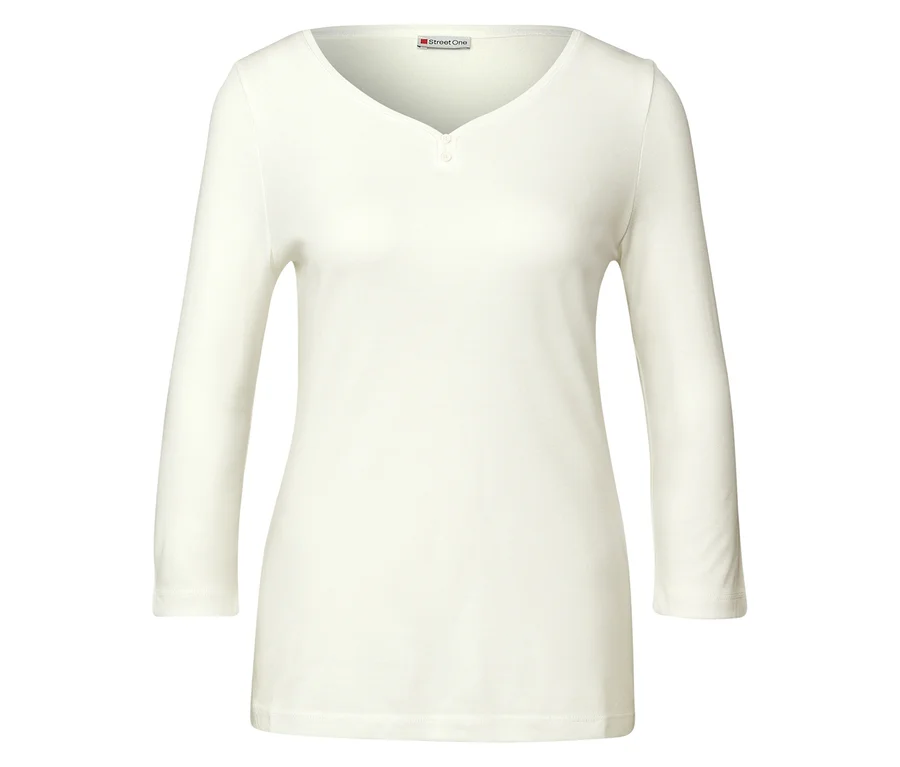 Weißes Street One 3/4-Shirt mit Knopfdetail.