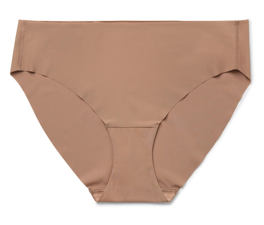 Damenunterwäsche in hellem Braunton, freigestellt auf weißem Hintergrund.