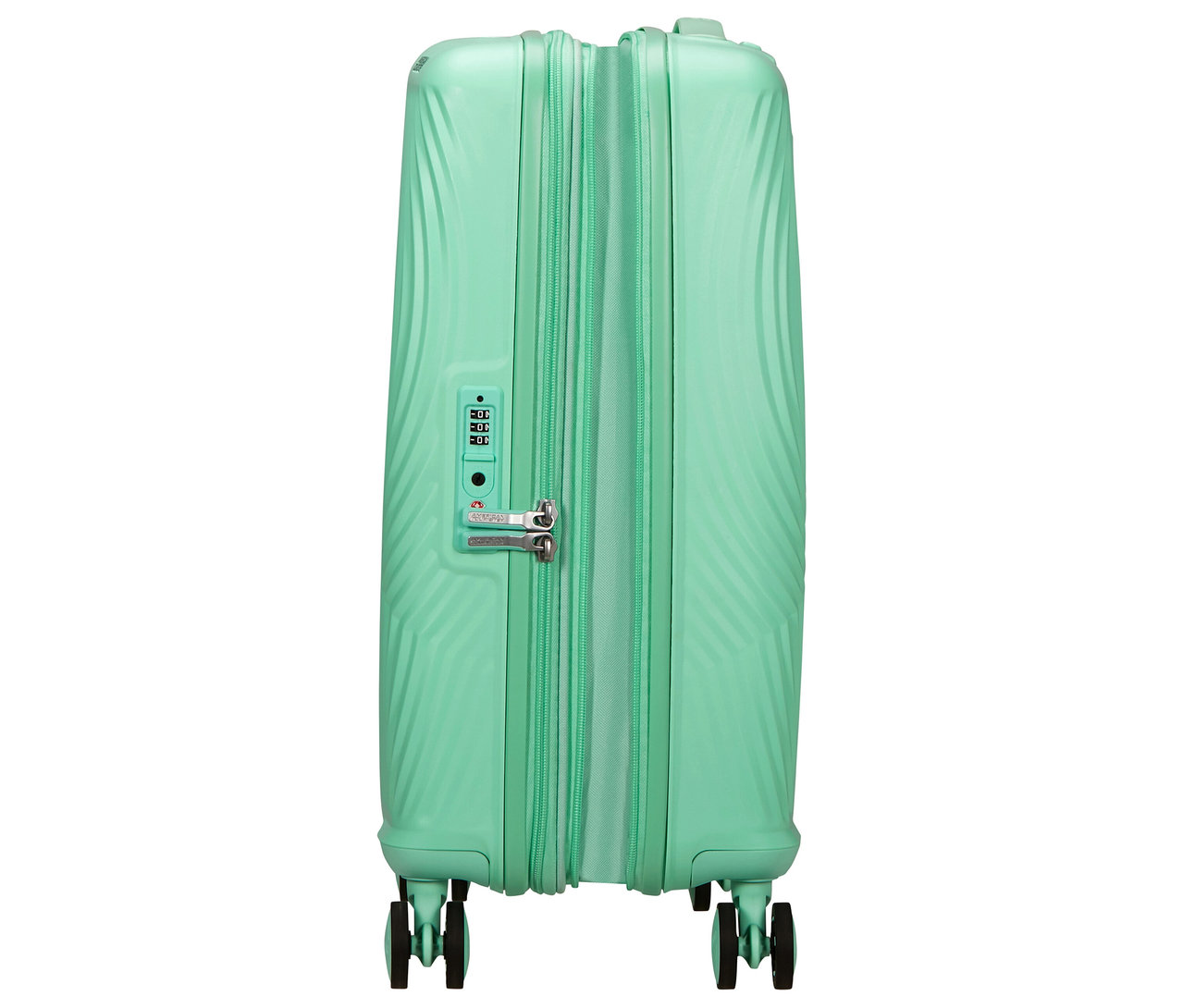 Nahaufnahme eines mintfarbenen American Tourister Mickey Magic Trolley.