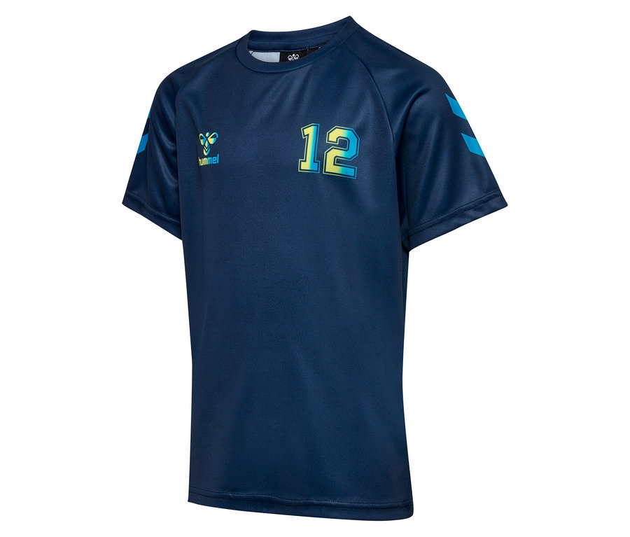 Blaues Sporttrikot mit der Nummer 12.