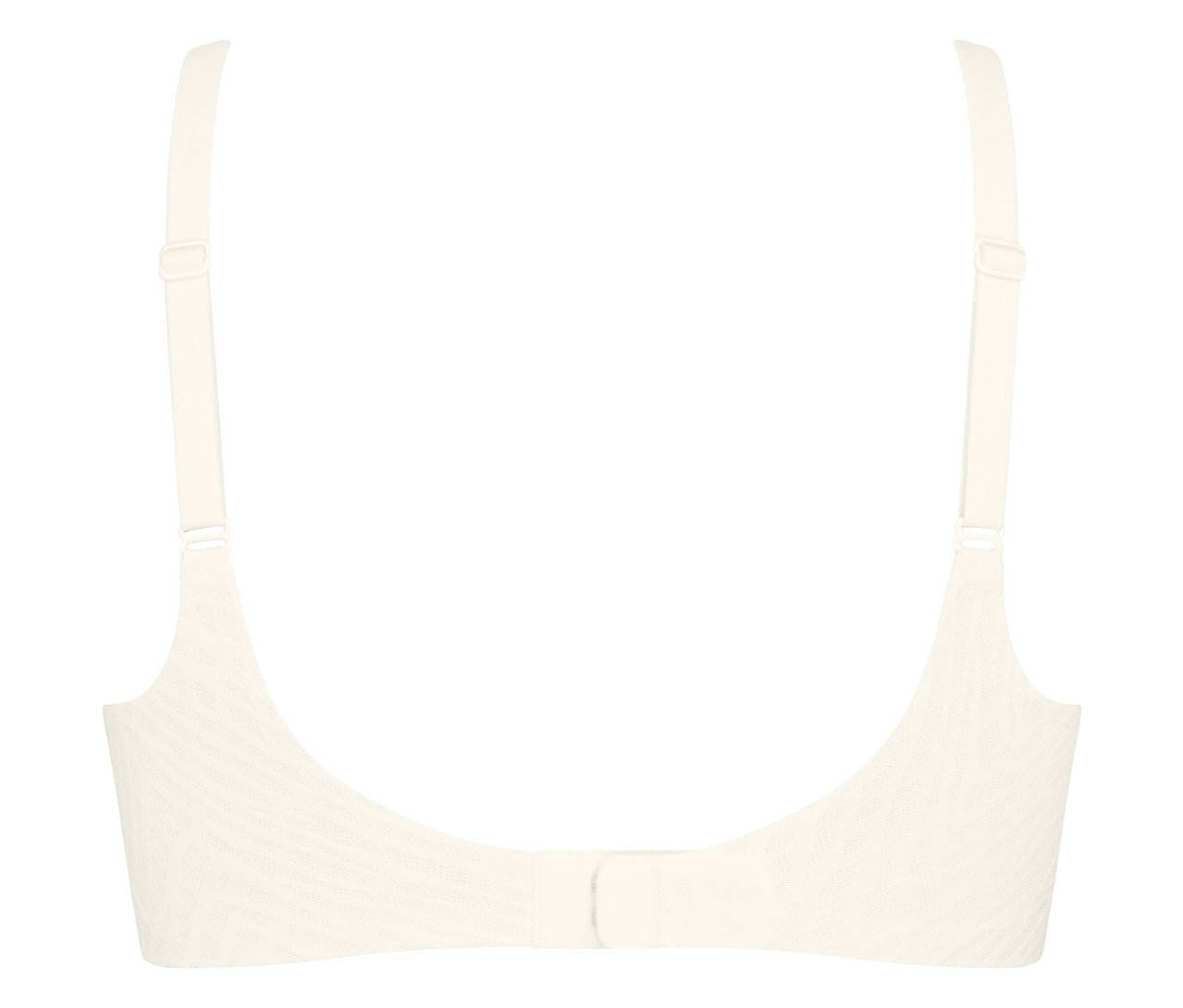 Rückansicht eines cremefarbenen BHs mit verstellbaren Trägern.