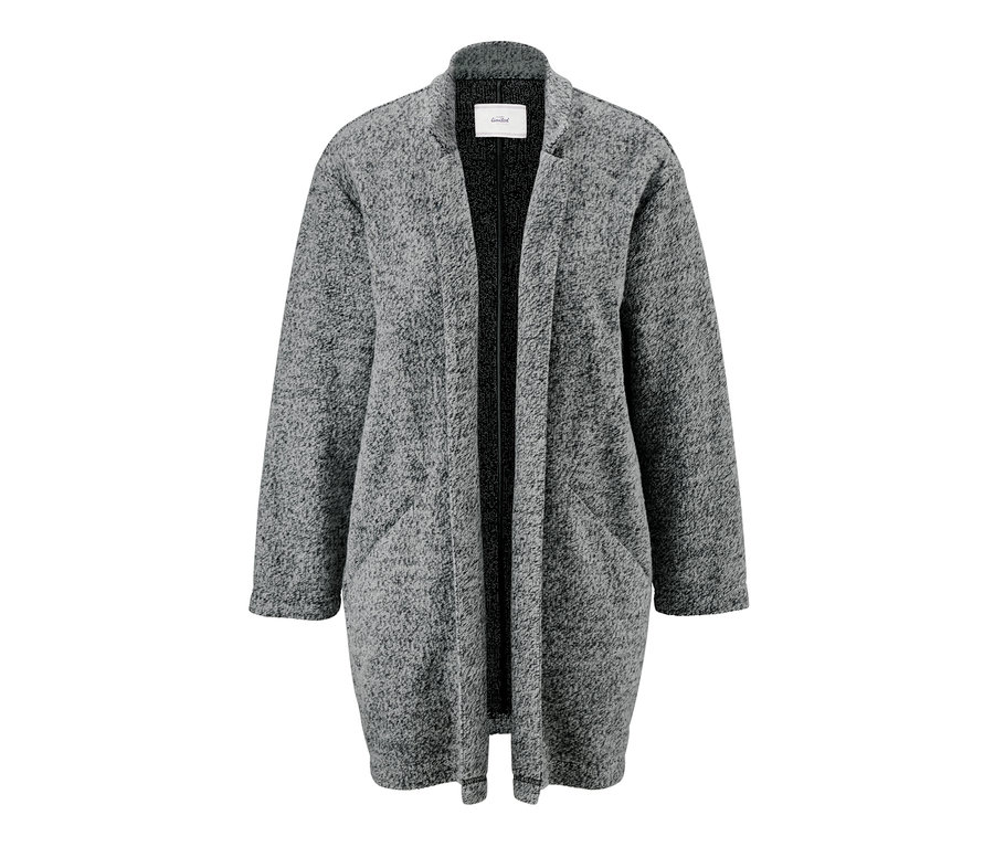 Grauer Sweatmantel mit langen Ärmeln.