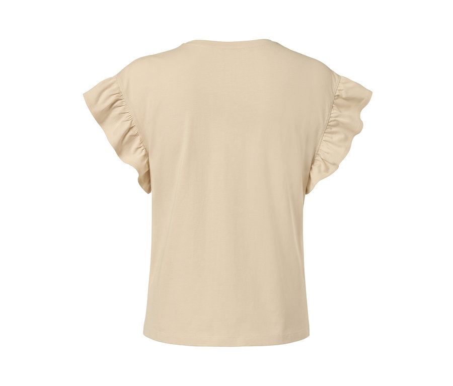 Sandfarbenes Shirt mit Volant an den Ärmeln.