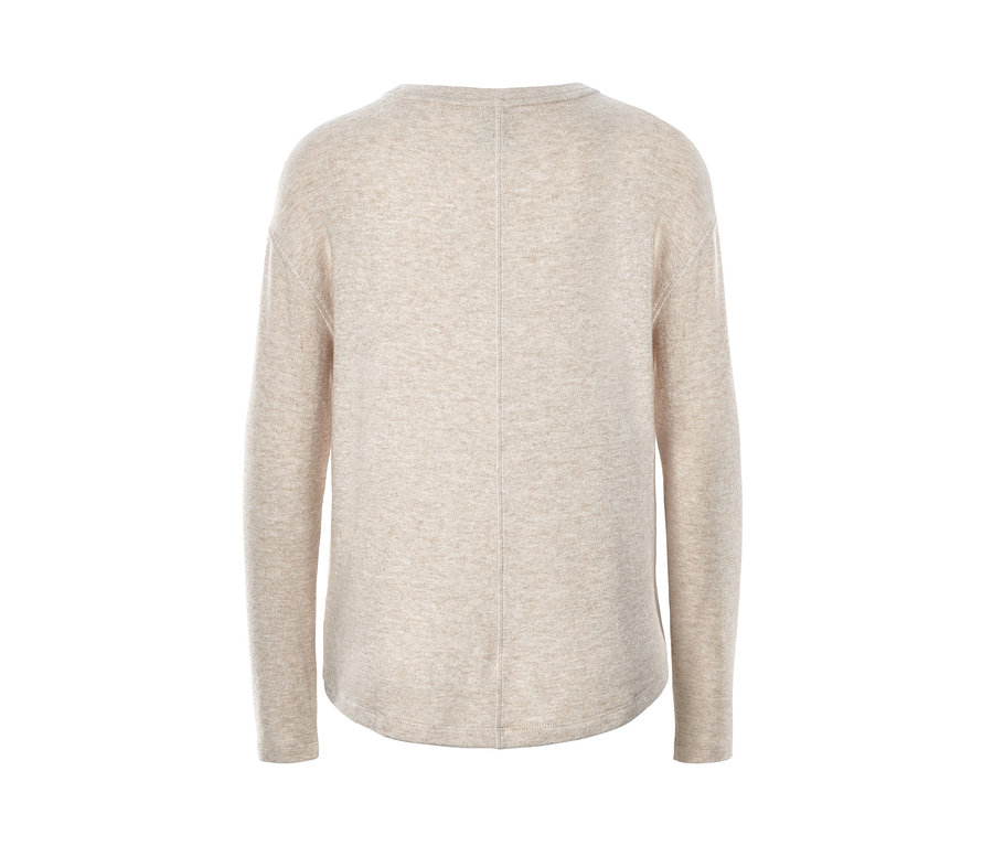 Ein beiger Sweat-Pullover mit langen Ärmeln.