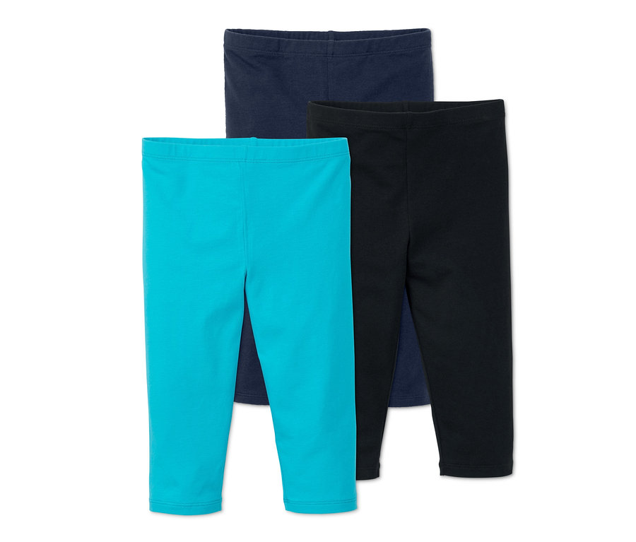 Schwarze, blaue und türkise 3/4-Leggings, 3er-Set.