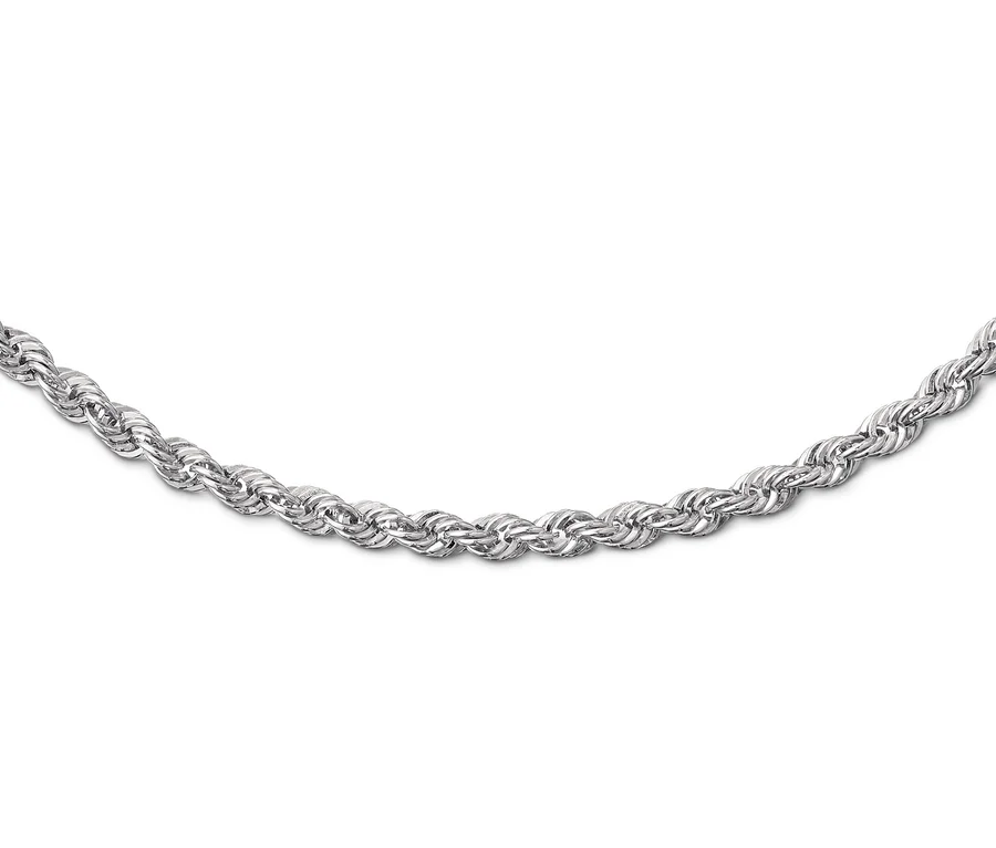 Nahaufnahme einer Kordel Kette aus 925er Silber, rhodiniert.