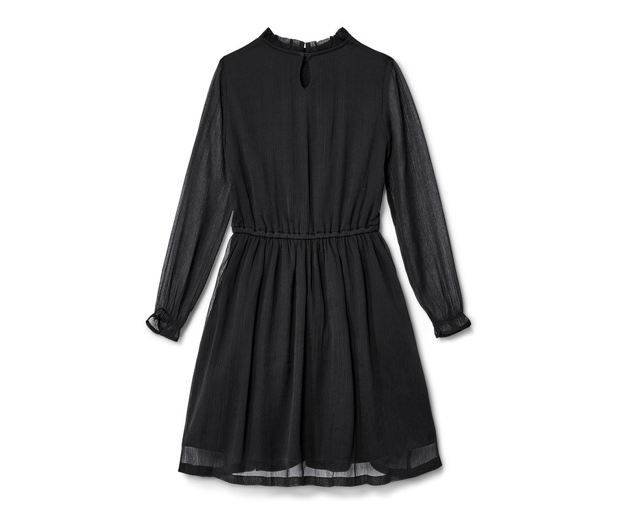 Schwarzes Kinder-Chiffonkleid mit langen Ärmeln.