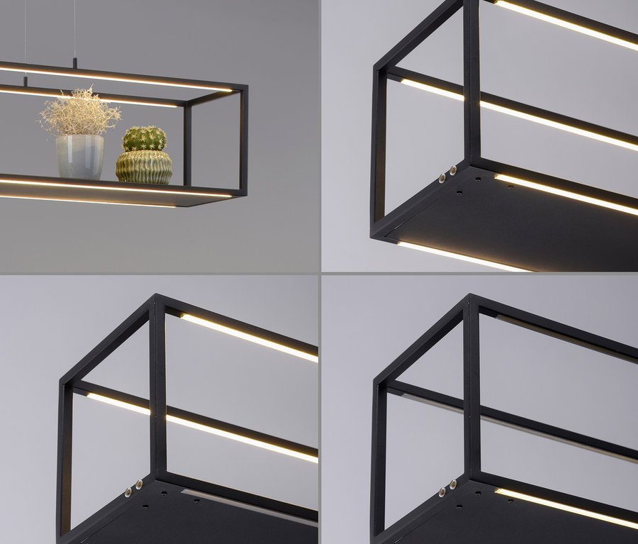 Vier Aufnahmen der Paul Neuhaus LED-Pendelleuchte »Contura«.