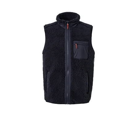 Dunkelblaue Teddy-Weste mit Taschen.