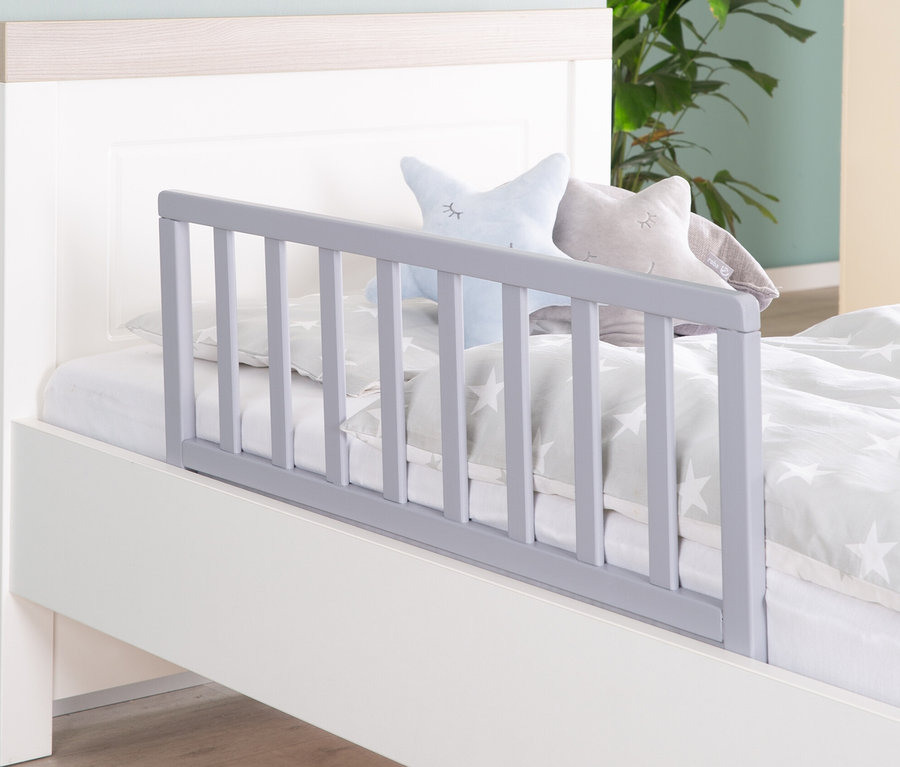 Kinderbett mit roba Babyschutzgitter, ca. 90 cm, taupe.