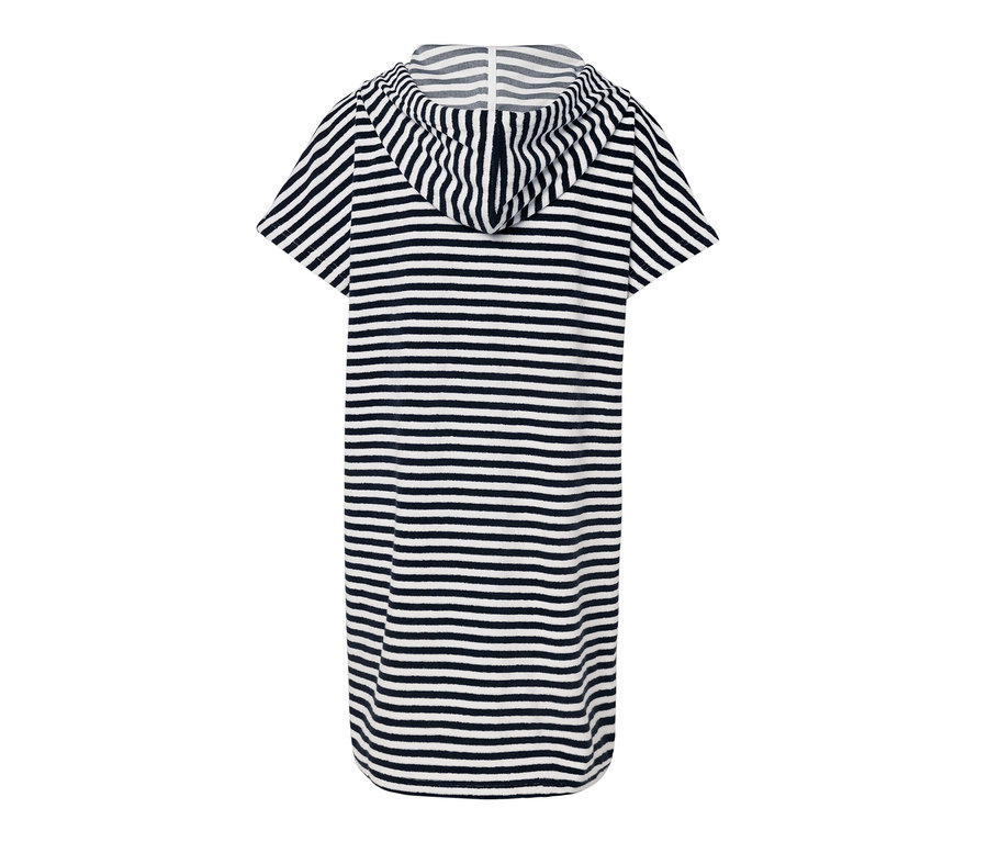 Gestreiftes Frottee-Strandkleid mit Kapuze.