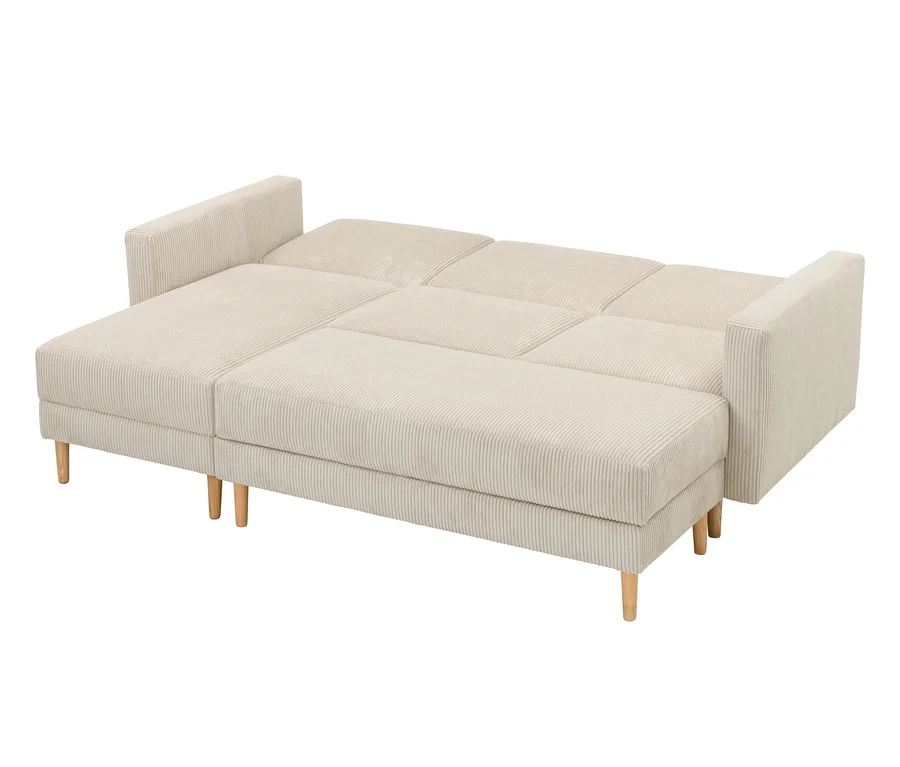 Ausgeklapptes creme Federkern Eck-Schlafsofa »Jenna«.