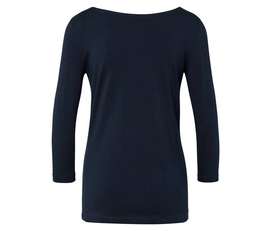 Detailansicht eines marineblauen Langarmshirts.