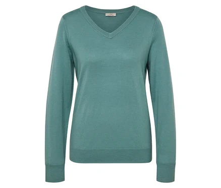 Aqua Merino-Feinstrickpullover.